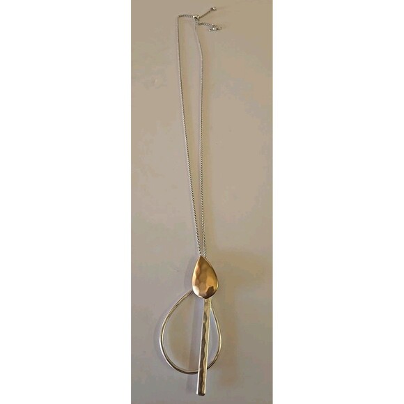 Lucky Brand Abstract Modern  Two Tone  Pendant Adjustable Chain Necklace EUC - Picture 1 of 6
